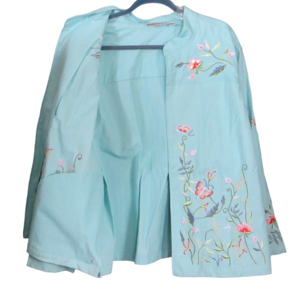 Quacker Factory Womens Light Weight Jacket Turquois Color Sewn Designs Size 2XL - Picture 6 of 9